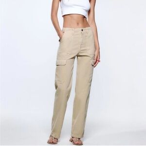 ZARA TRF Straight Cargo Pants - Dark Tan
